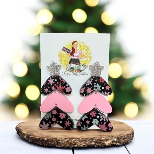 Snowflake Christmas Tree Earrings