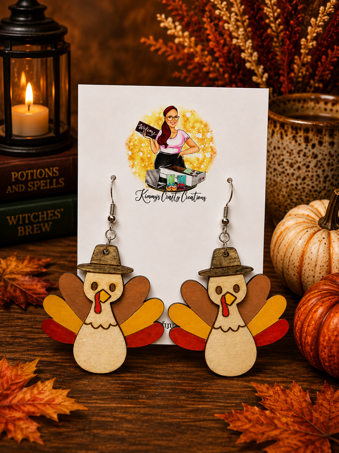 Pilgrim Turkey Earrings | Hand-Painted Thanksgiving Fall Dangle Earrings