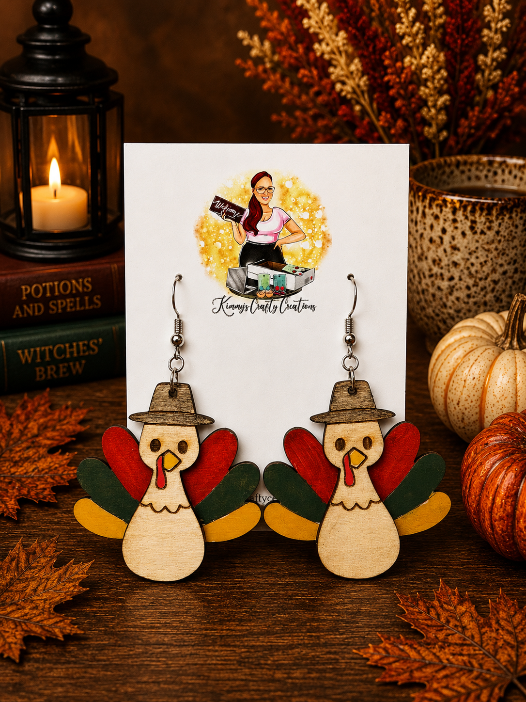Pilgrim Turkey Earrings | Hand-Painted Thanksgiving Fall Dangle Earrings