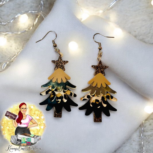 Layered Christmas Tree Earrings-Leopard Print