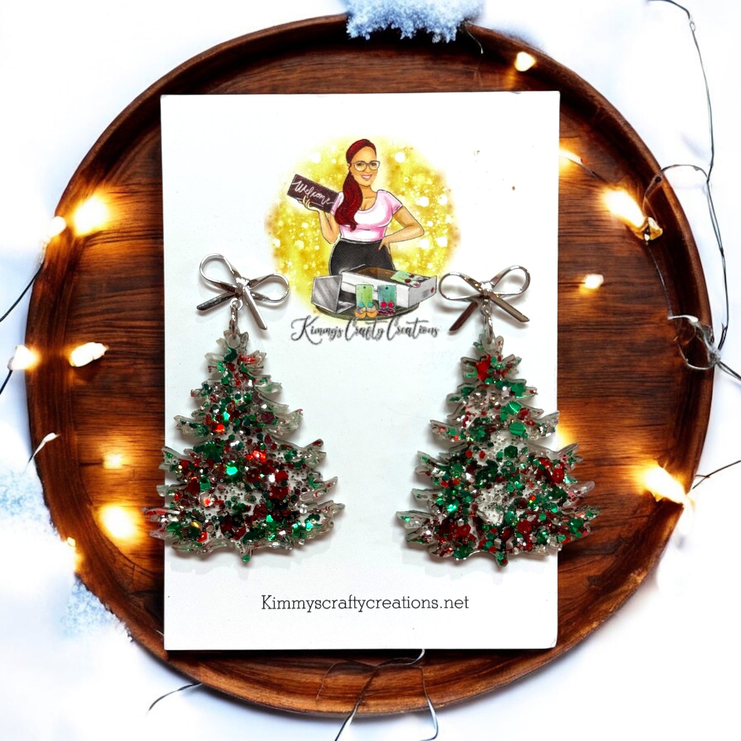 Holiday Glitter Dangle Tree Earrings