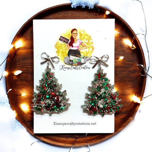 Holiday Glitter Dangle Tree Earrings