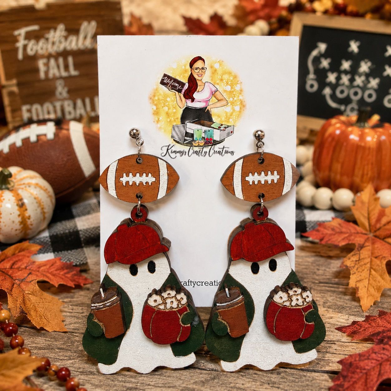 Cozy Football Ghost Dangle Earrings