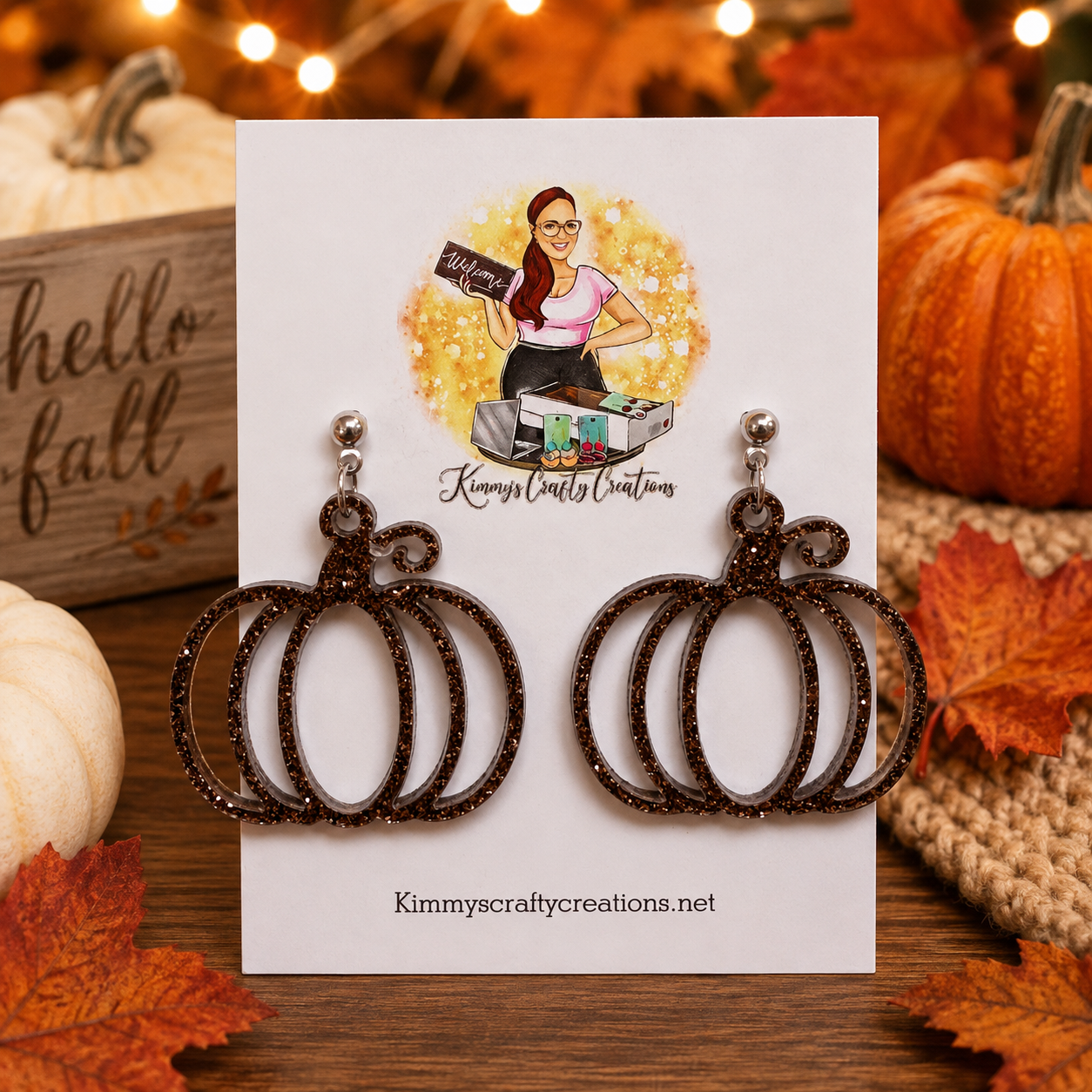 🎃 Brown Glitter Pumpkin Earrings