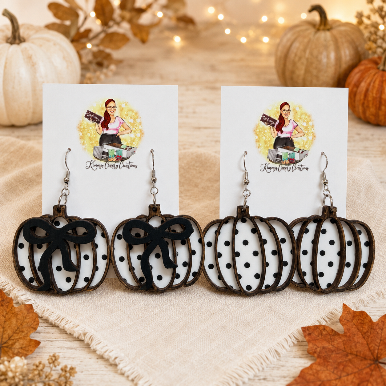 Layered Black & White Polka Dot Pumpkin Earrings