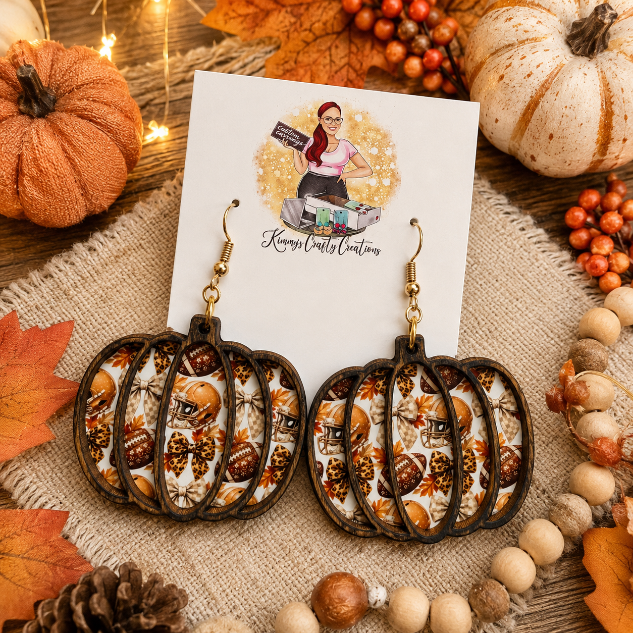 Layered Pumpkin Football Earrings