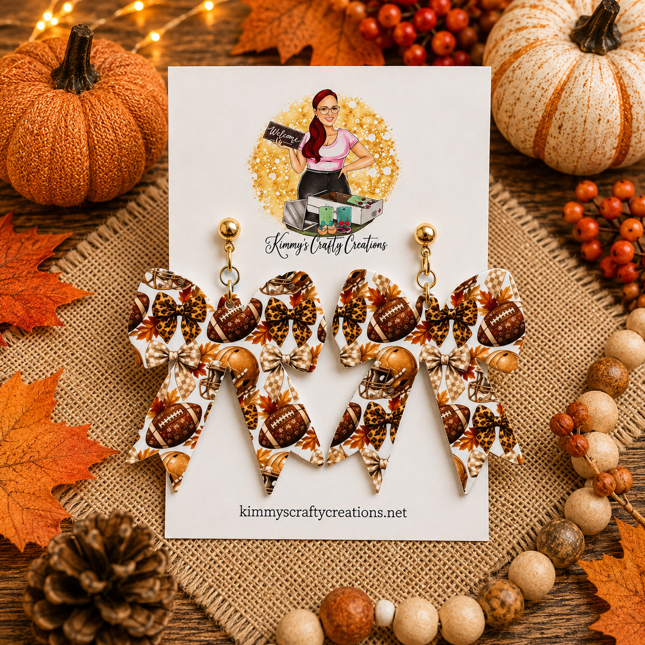 Fall Football Acrylic Bow Earrings