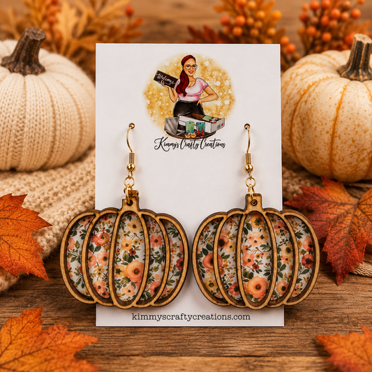Floral Pumpkin Earrings | Layered Wood & Acrylic Fall Earrings