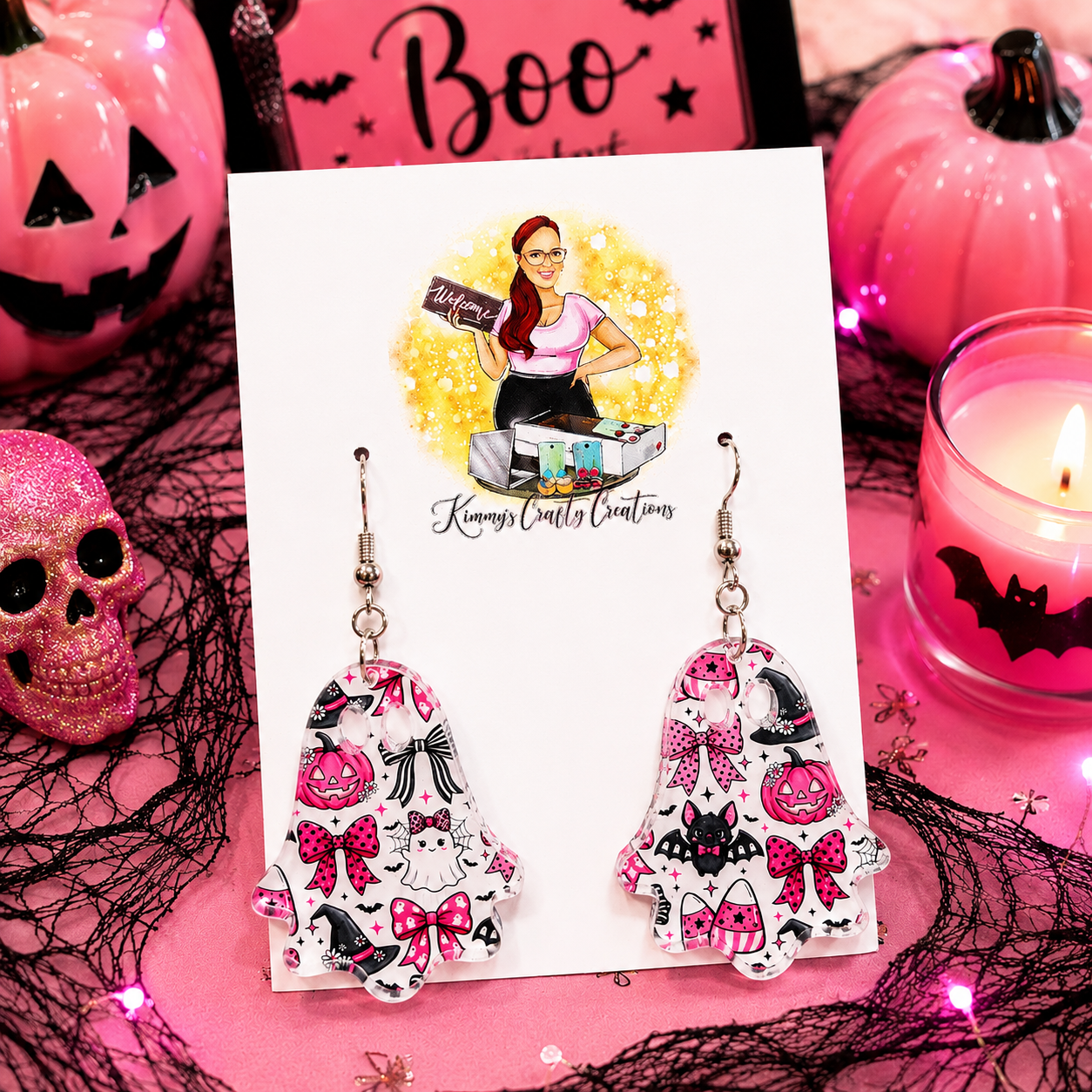 Pink Spooky Cute Ghost Halloween Earrings