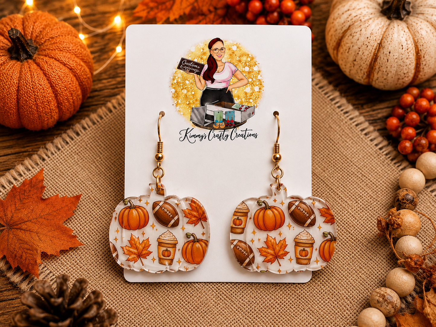 Pumpkin Spice Football Pumpkin Earrings