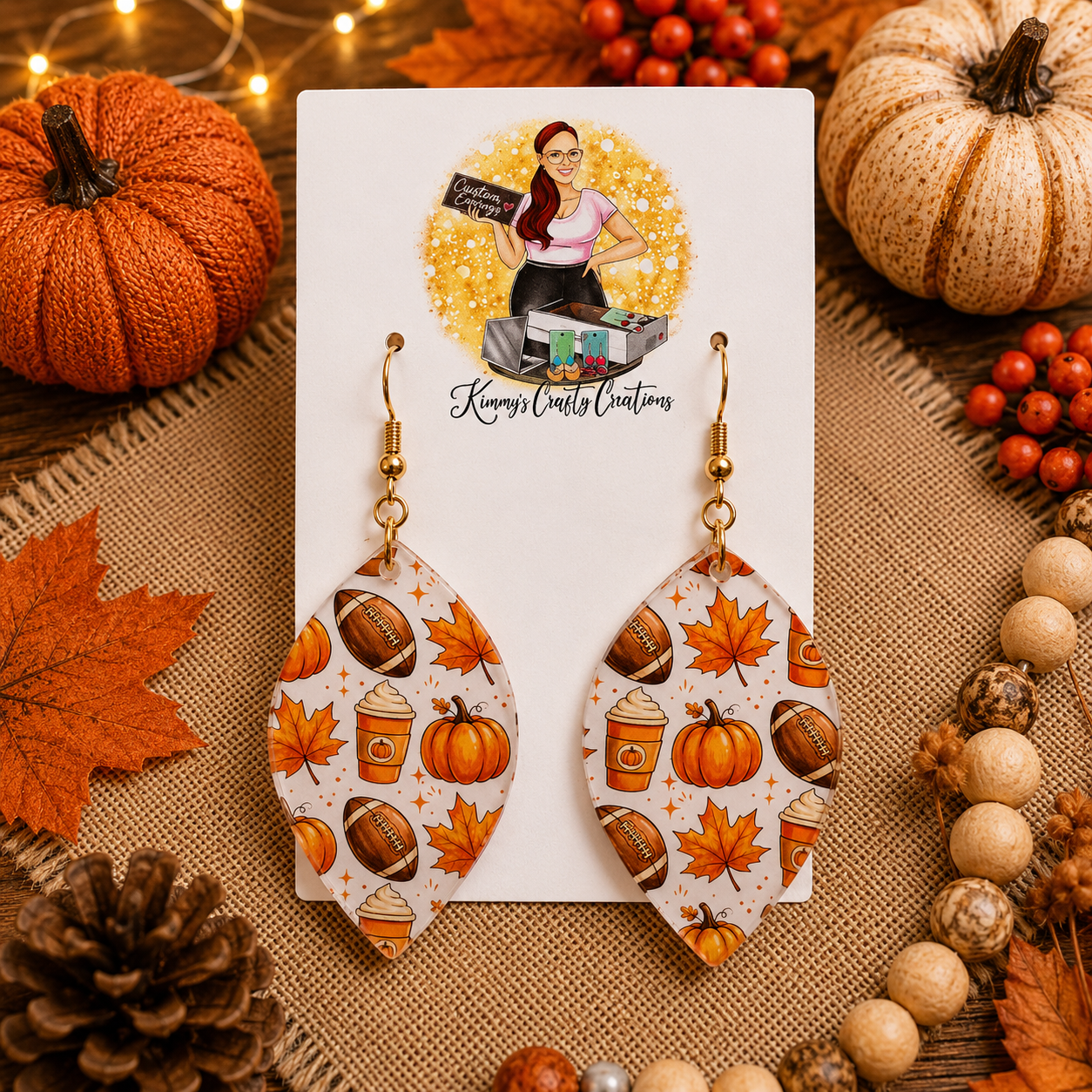 Pumpkin Spice Football Leaf Earrings