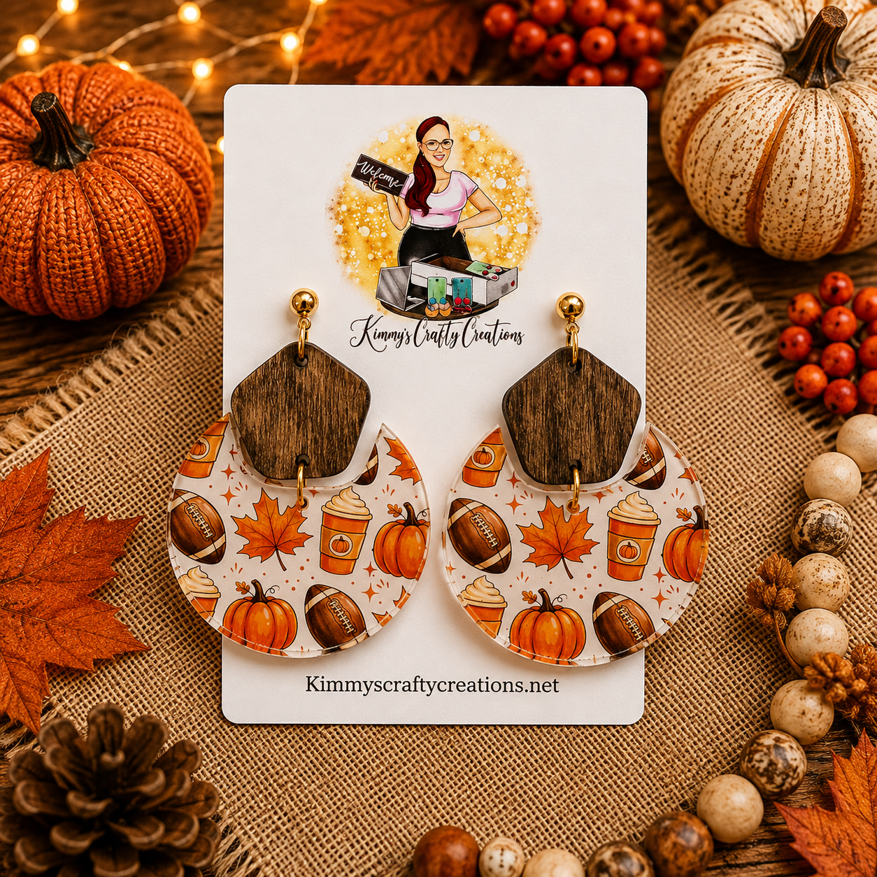 Layered Wood + Acrylic Fall Football Earrings