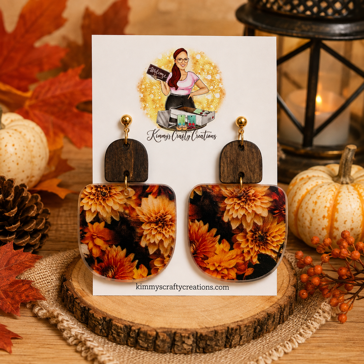 Autumn Floral Wood & Acrylic Statement Earrings