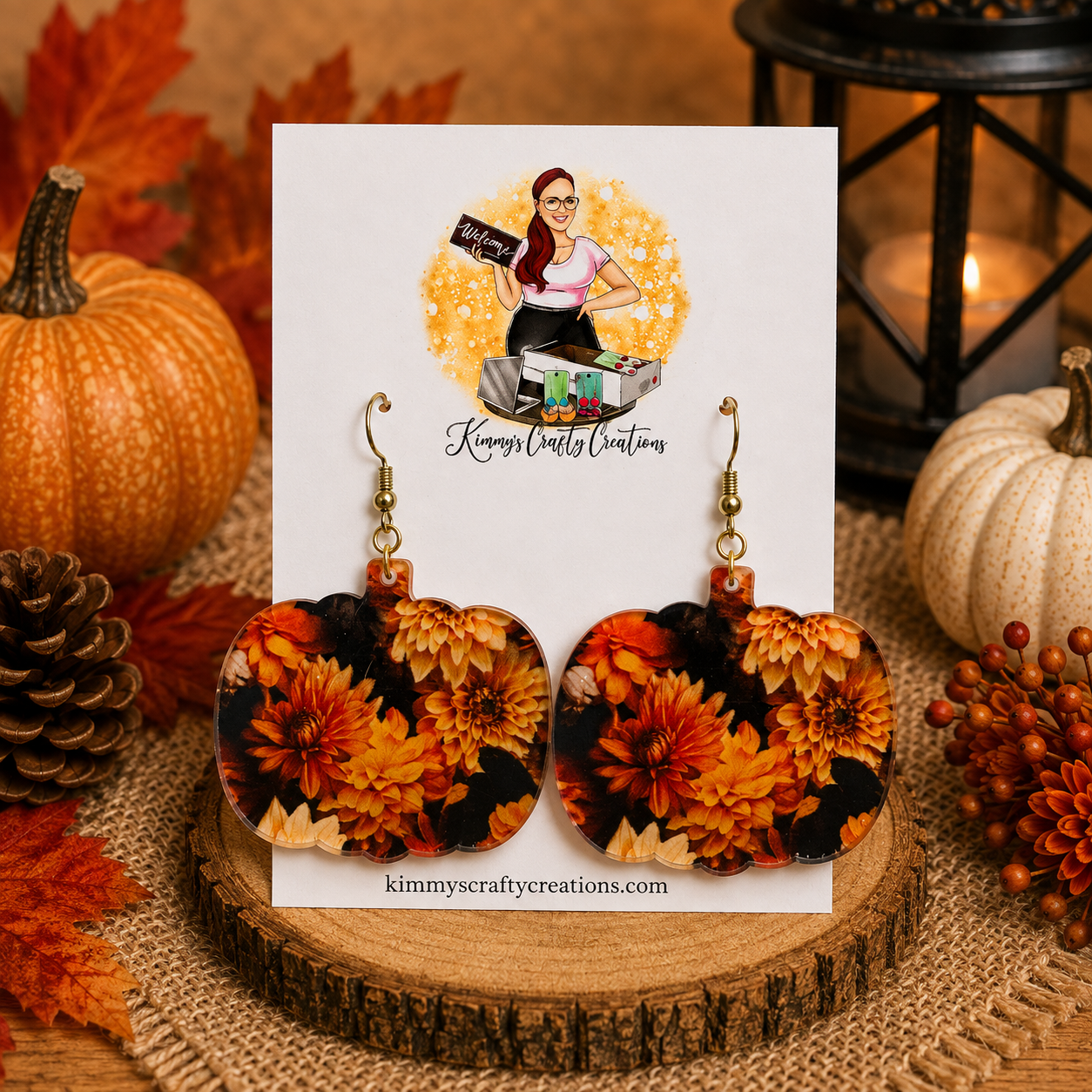 Autumn Floral Pumpkin Earrings