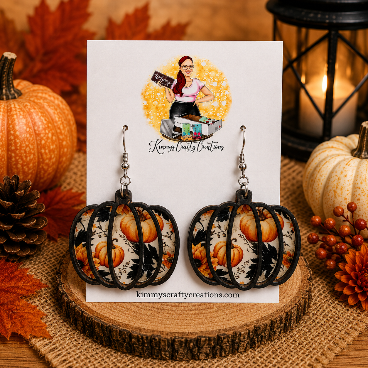 Layered Wood Pumpkin Earrings