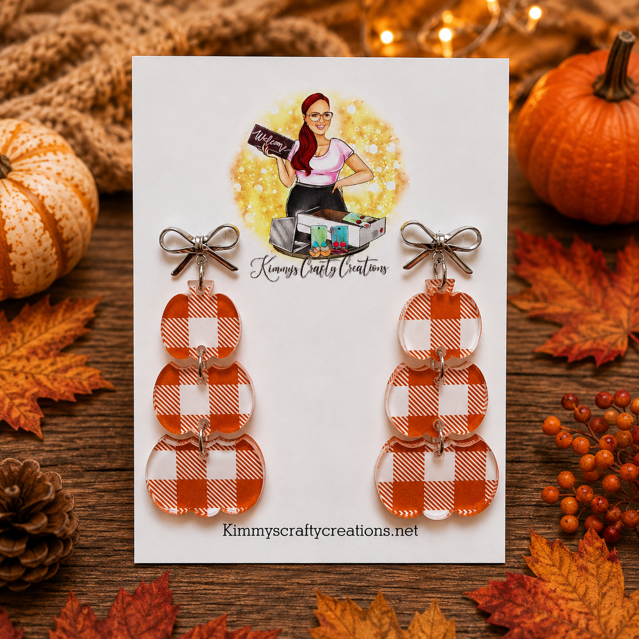 Triple Pumpkin Dangles with Bow Stud