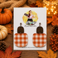 Orange Buffalo Plaid & Wood Fall Earrings