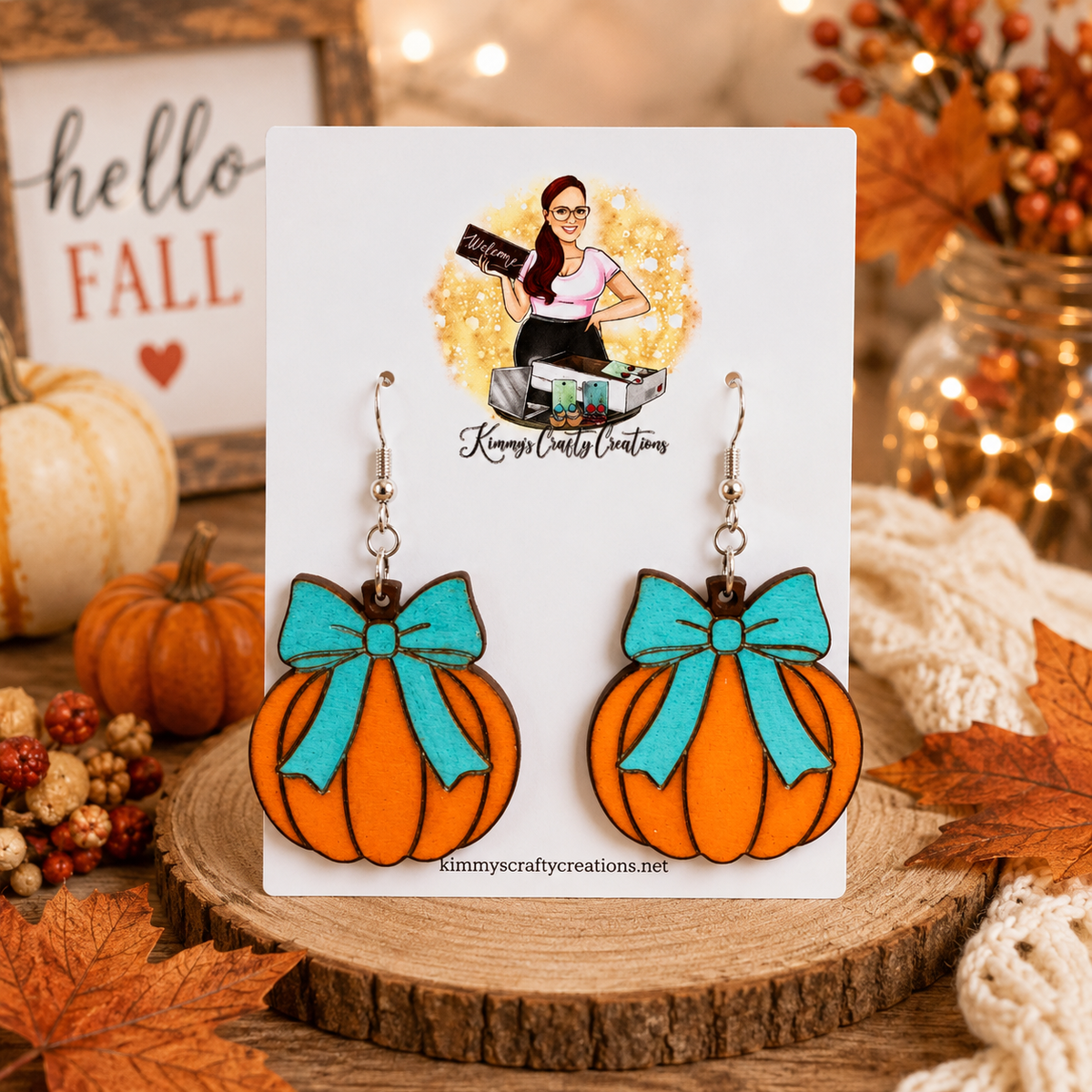Pumpkin Bow Earrings | Turquoise Bow Fall Dangle Earrings