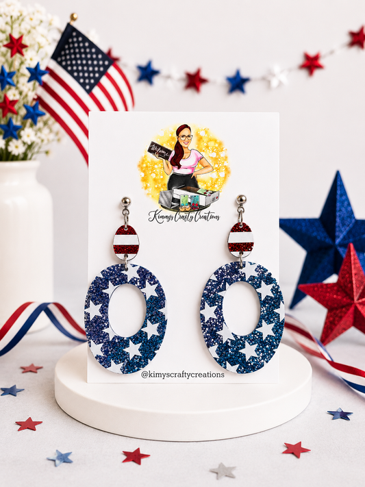 Sparkling Stars Patriotic Oval Earrings