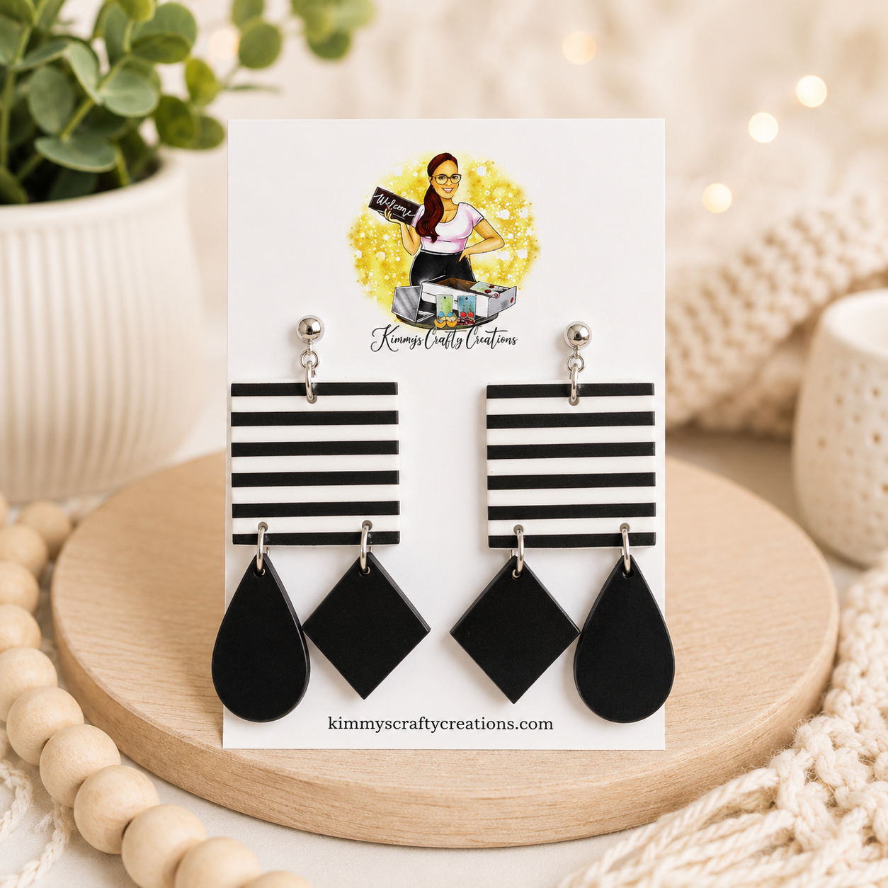 Black & White Geometric Dangle Earrings