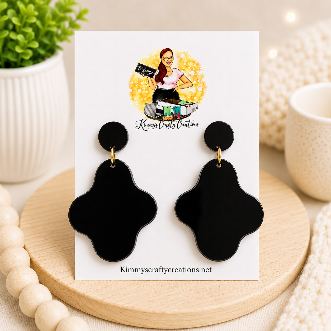 Black Quatrefoil Statement Earrings