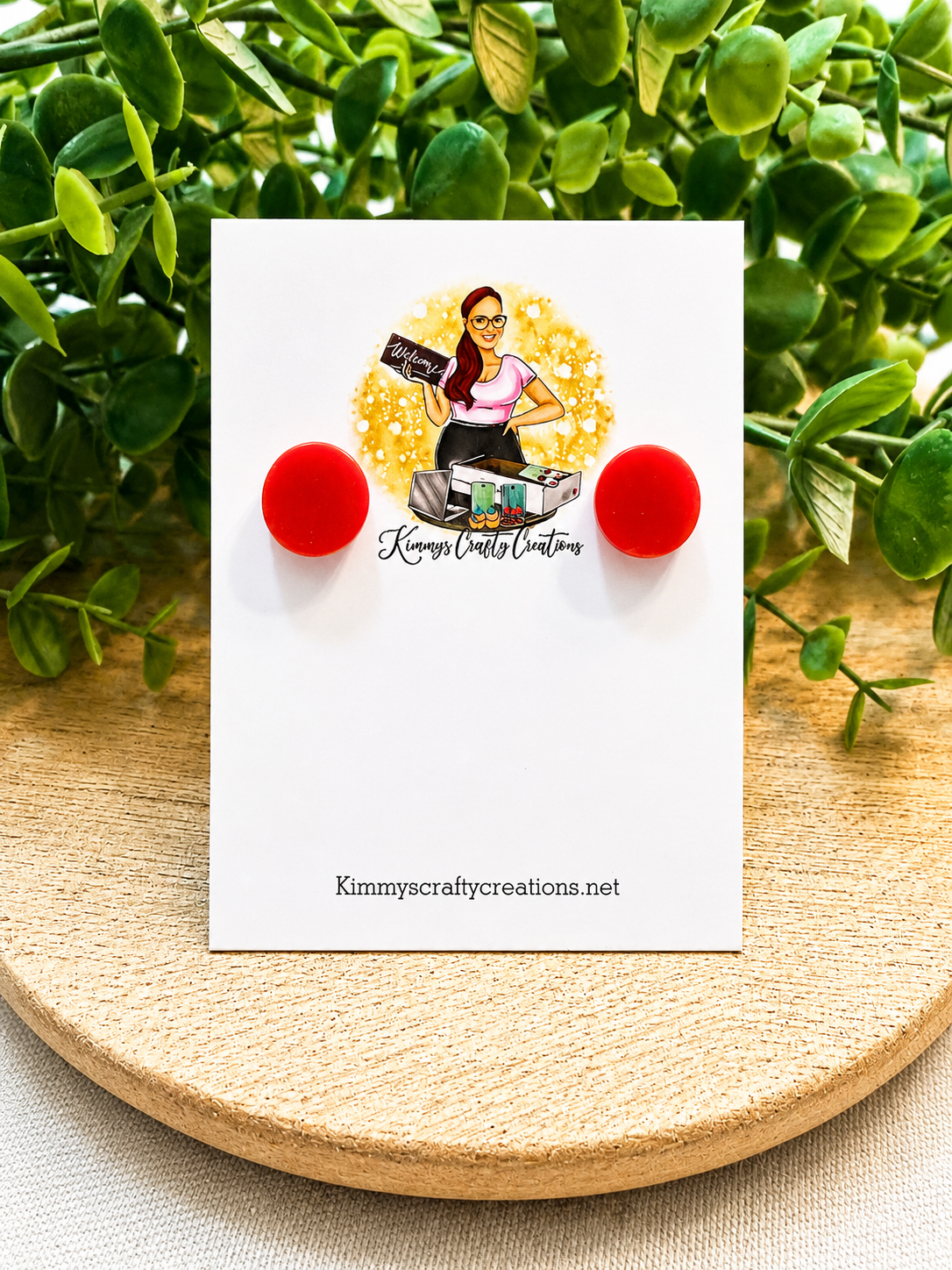 Classic Red Round Acrylic Stud Earrings
