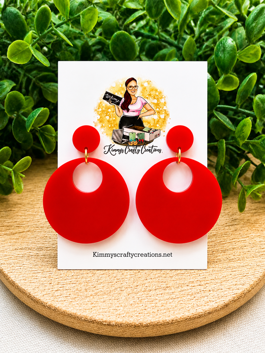 Red Retro Hoop Acrylic Statement Earrings