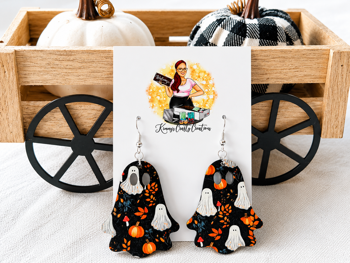Spooky Ghost & Pumpkin Halloween Ghost-Shaped Earrings