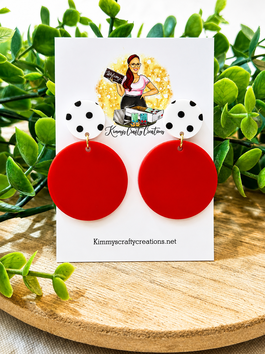 Red & Black Polka Dot Acrylic Statement Earrings