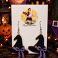 Hand-Painted Witch Hat & Purple Bow Earrings