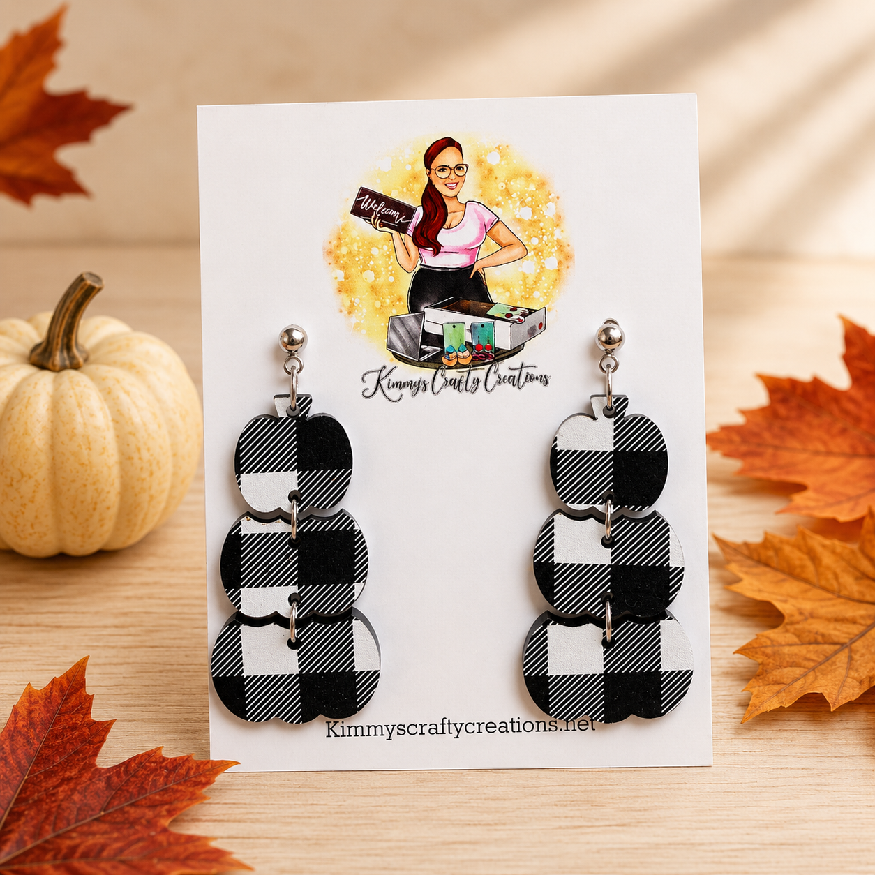 Black & White Buffalo Plaid Pumpkin Earrings