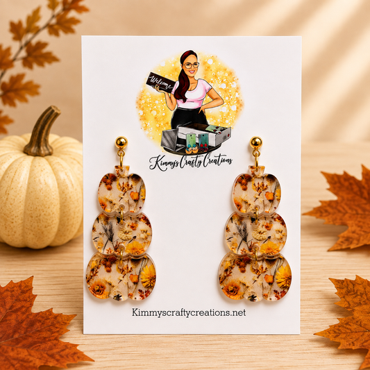 Vintage Autumn Floral Pumpkin Earrings