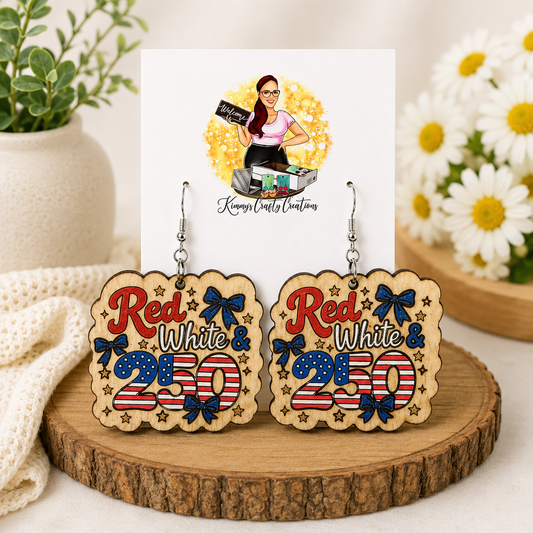 Red, White & 250 Patriotic Wooden Earrings