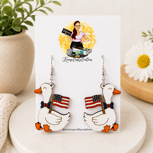 Patriotic Goose Wooden Earrings