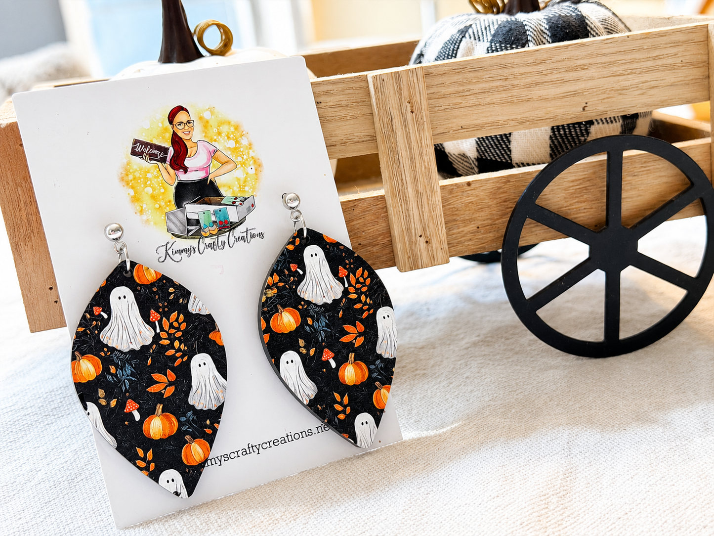 Spooky Ghost & Pumpkin Halloween Teardrop Earrings