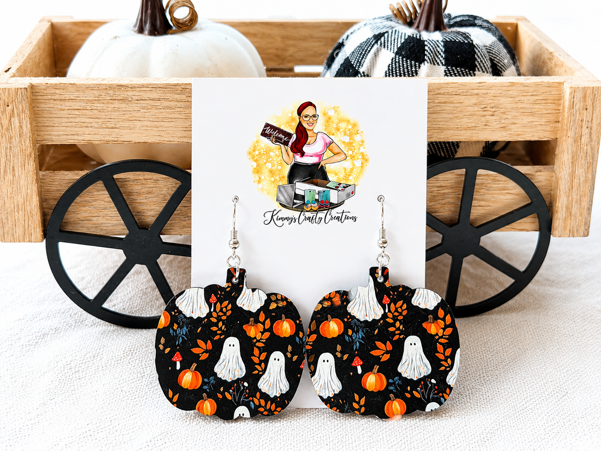 Spooky Ghost & Pumpkin Halloween Pumpkin-Shaped Earrings