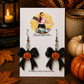 Black Bow Pumpkin Earrings | Glitter Halloween Jack-O’-Lantern Dangle Earrings