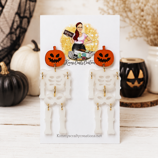 Skeleton Pumpkin Dangle Earrings | Halloween Earrings