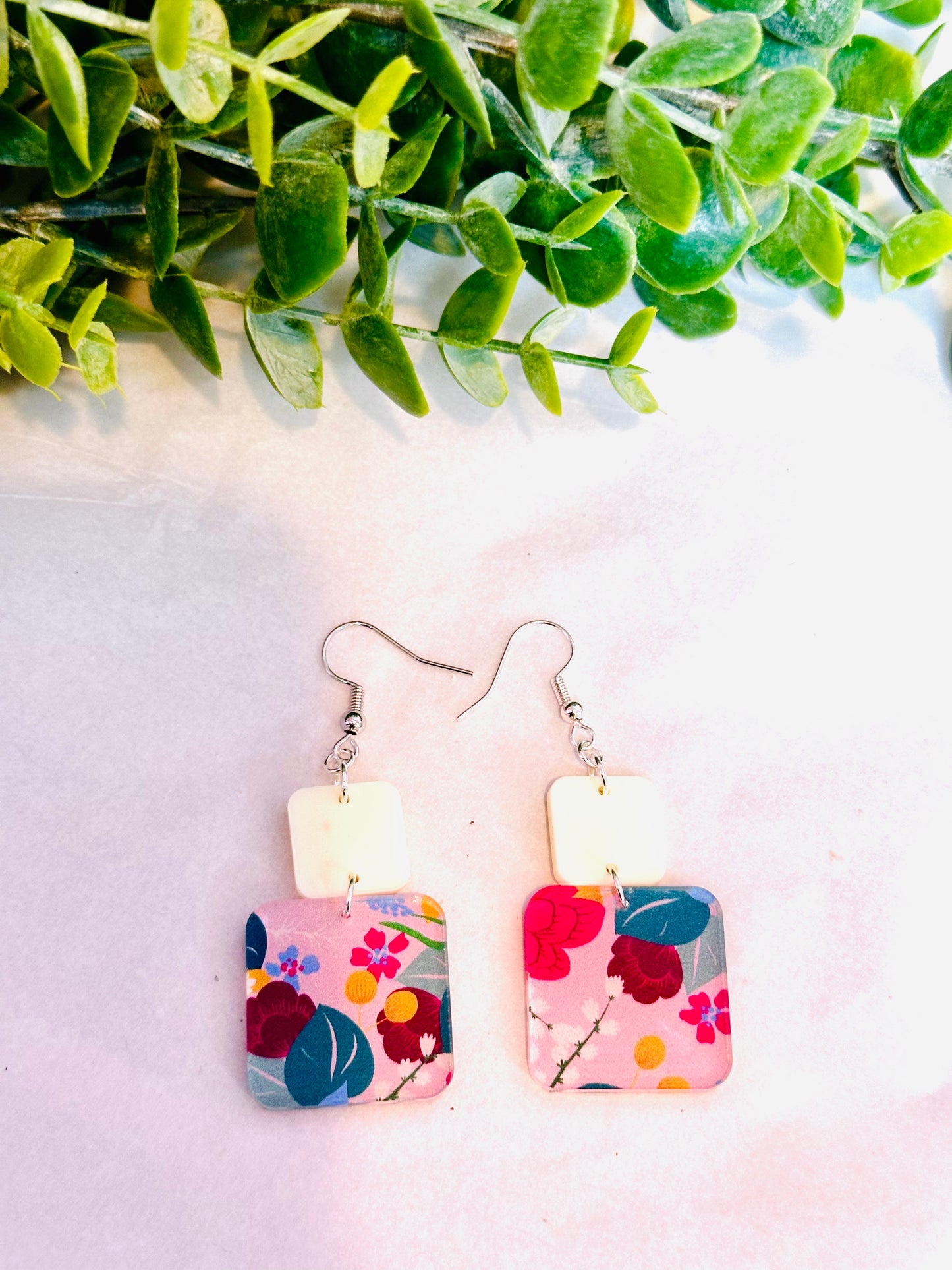 Floral Print Square Dangles