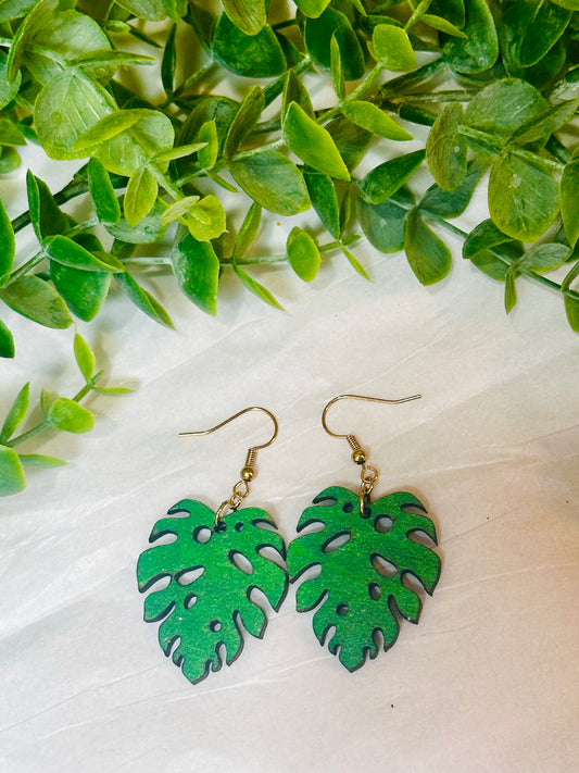 Shimmer Green Leaf Dangles