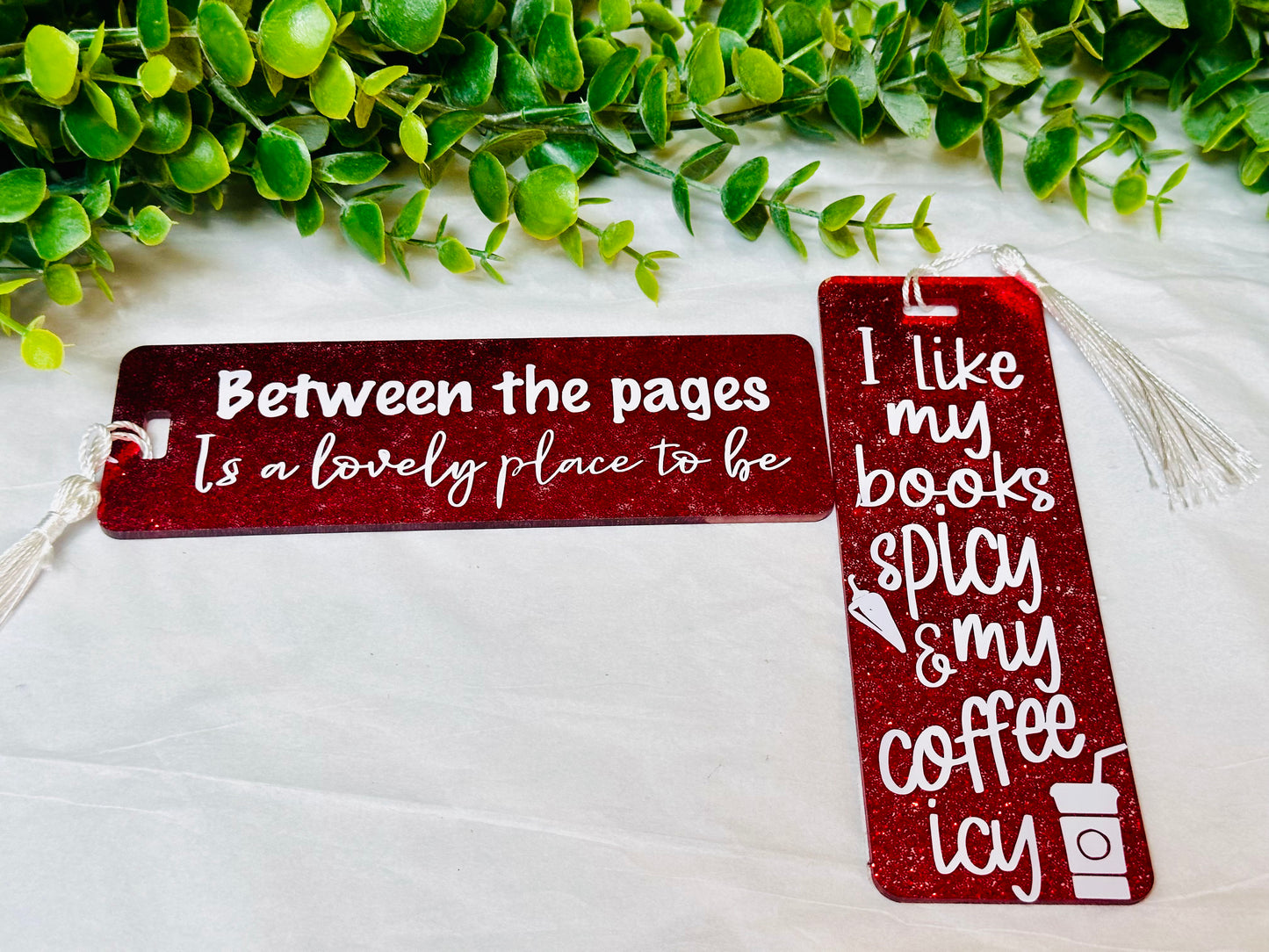 Red Glitter Bookmarks with Quotes