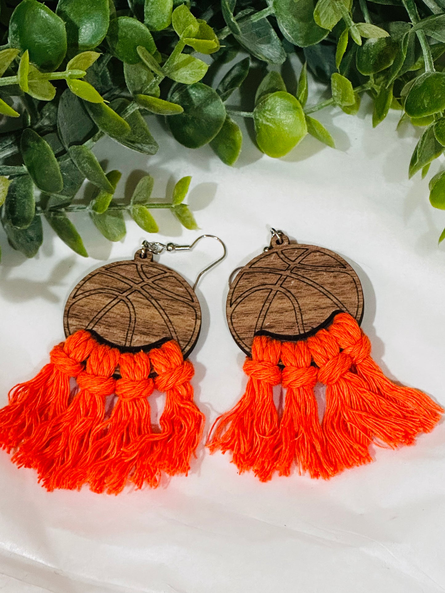 Basketball Macrame Earrings