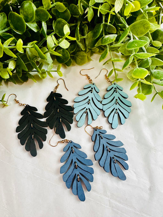 Flowing Leaf Segments Laser Engraved Earrings