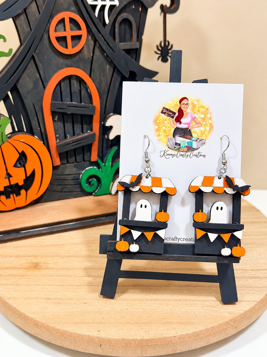 Halloween Ghost Pumpkin Patch Stand Earrings