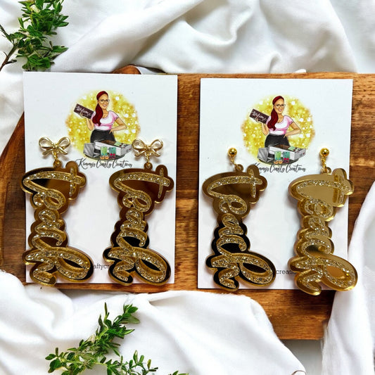 Teach Script Earrings