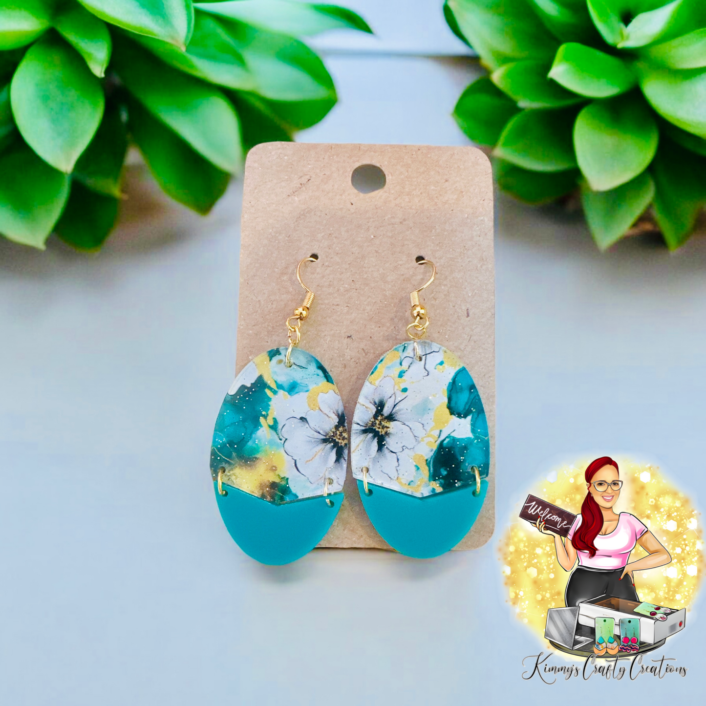 Split Oval Floral Print Dangles