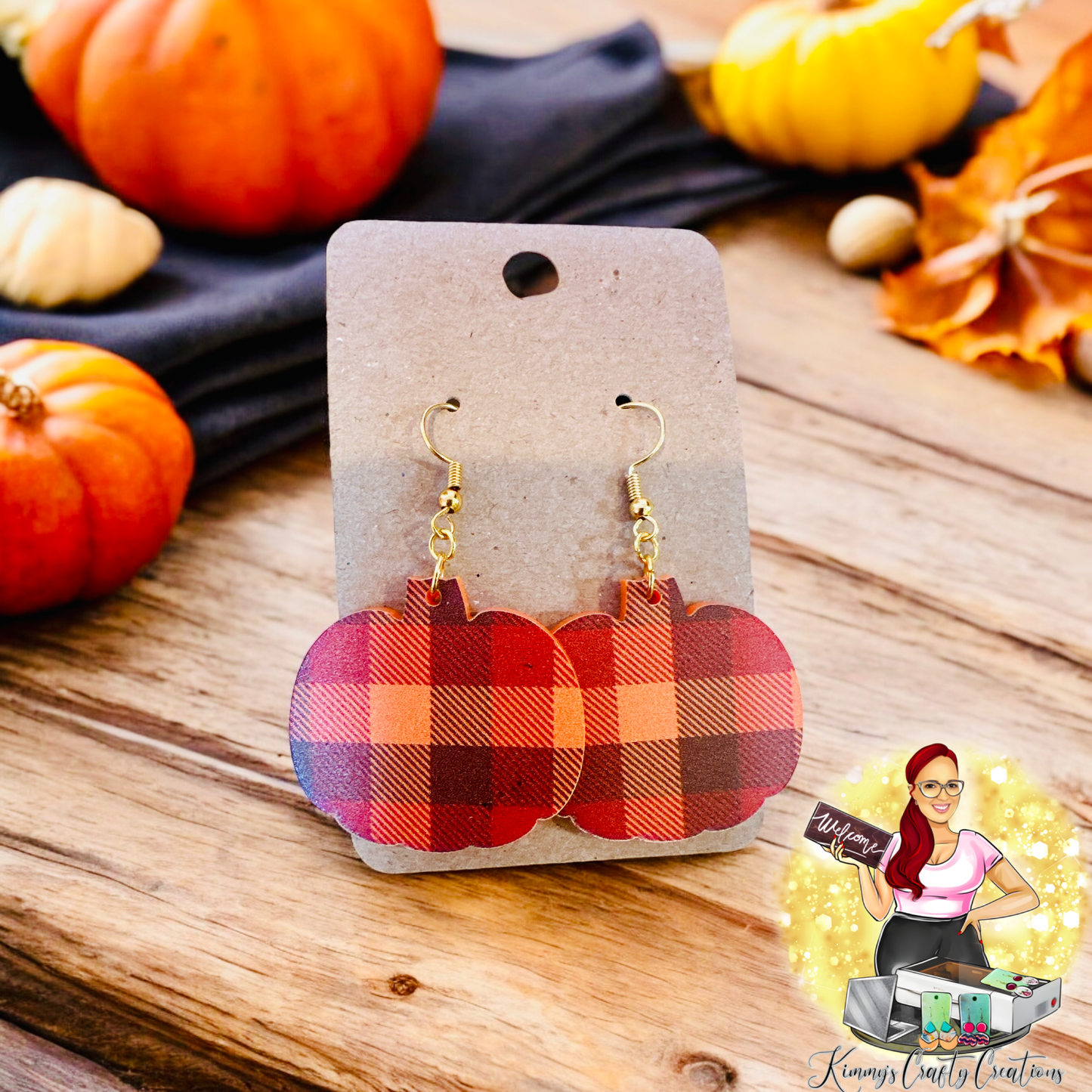 Plaid Pumpkin Shaped Earrings