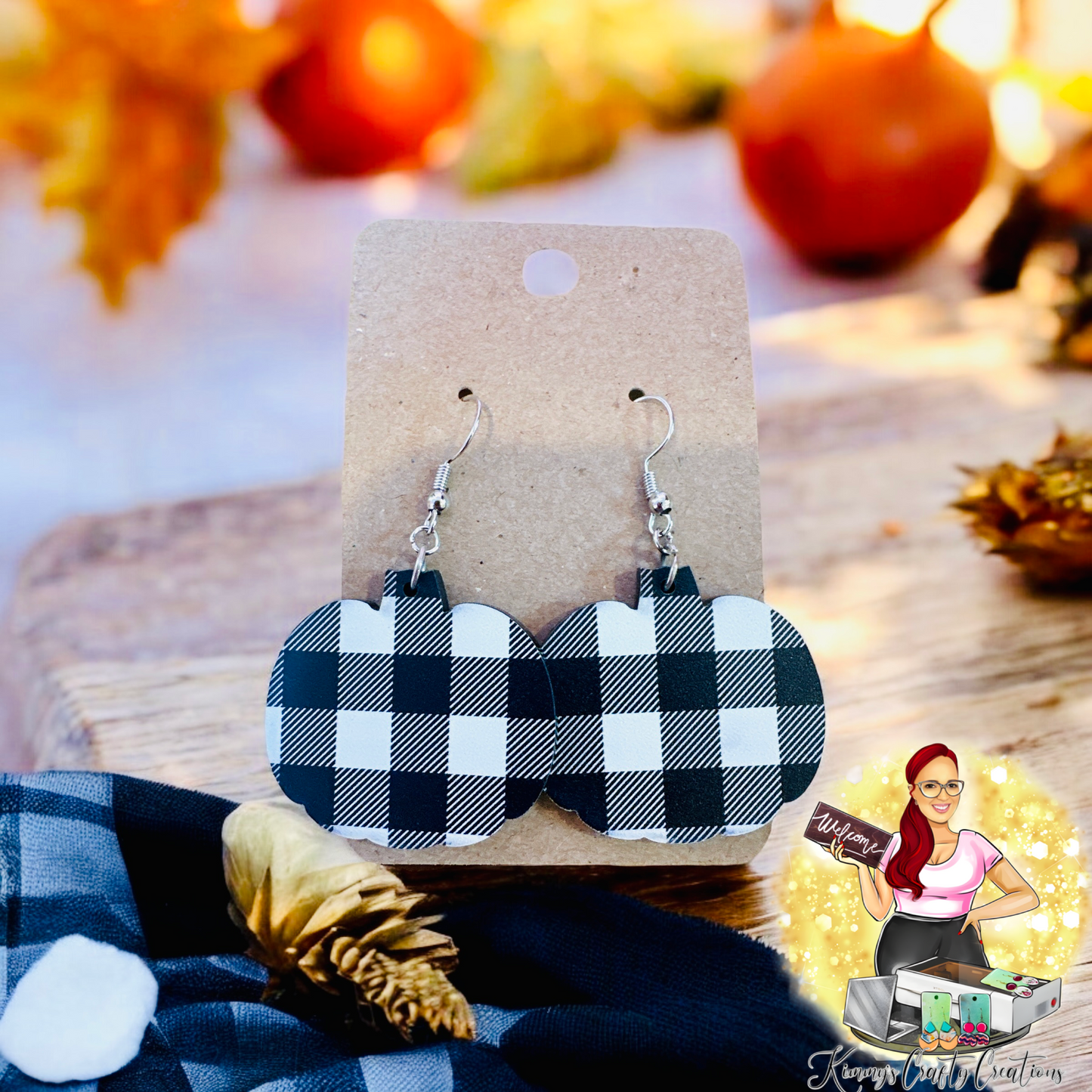 Plaid Pumpkin Shaped Earrings