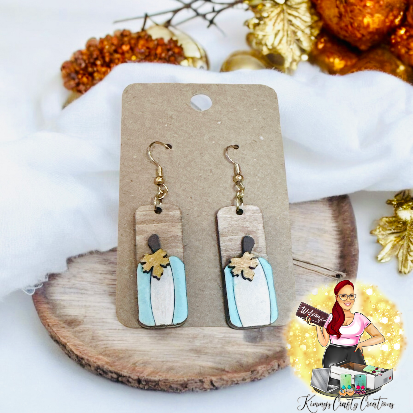 Fall Teal Pumpkin Earrings