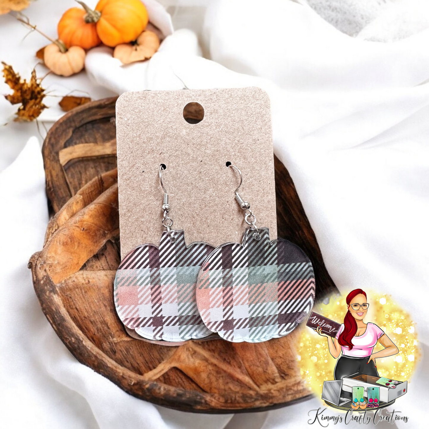 Plaid Pumpkin Shaped Earrings